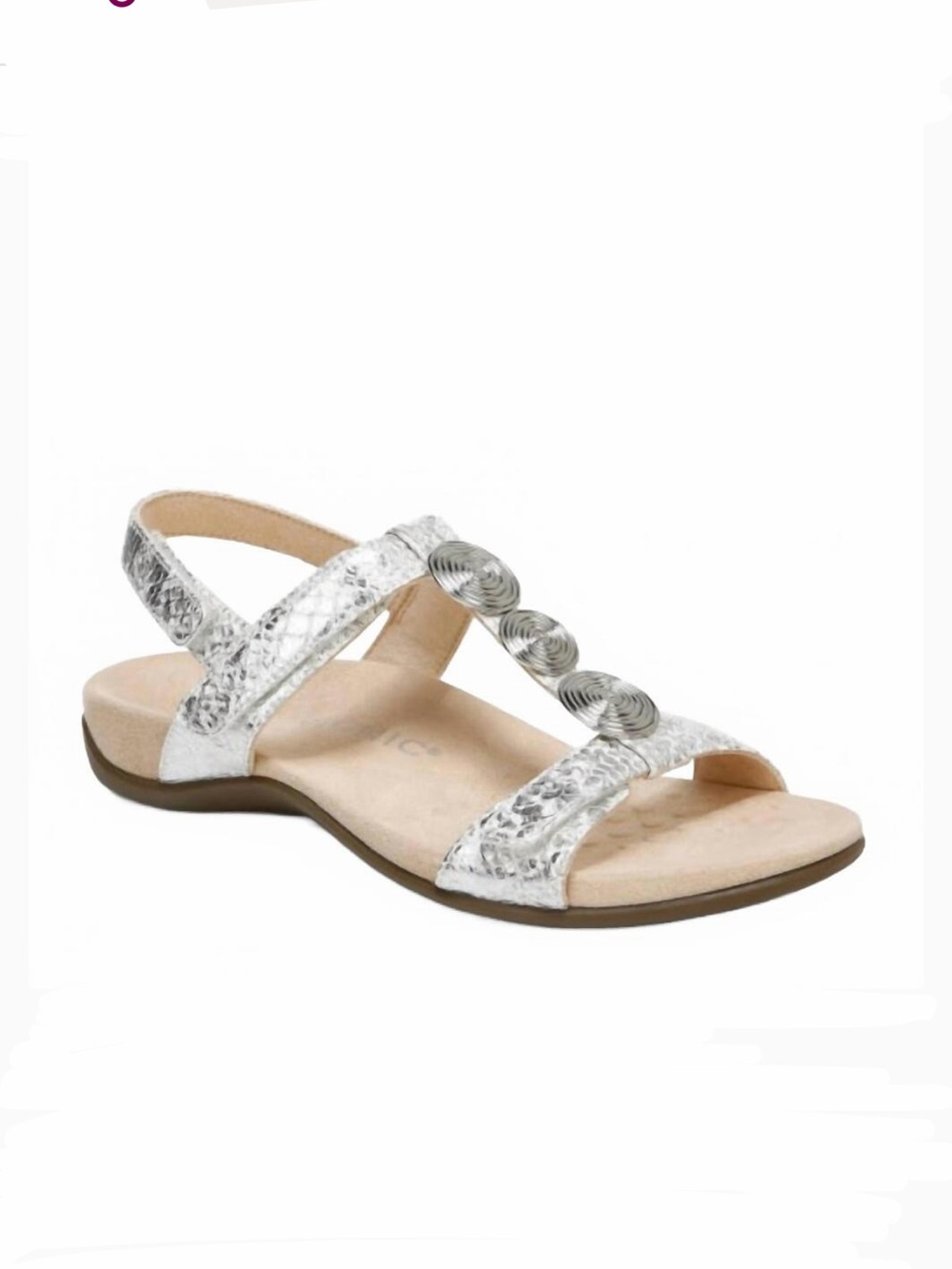 Vionic Farra Silver Snake Print Adjustable Comfort Sandals Sz 6